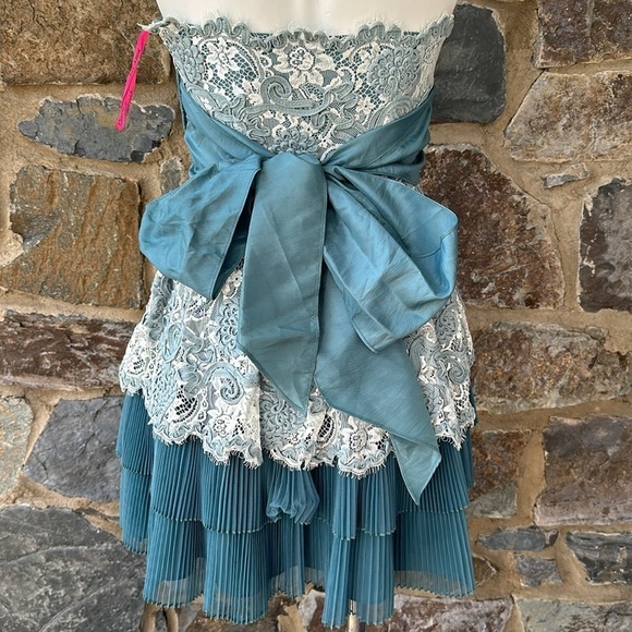 Betsey Johnson cotton tape Teal Blue Lace Tulle Tea Party Cocktail Dress 4 - Picture 9 of 10